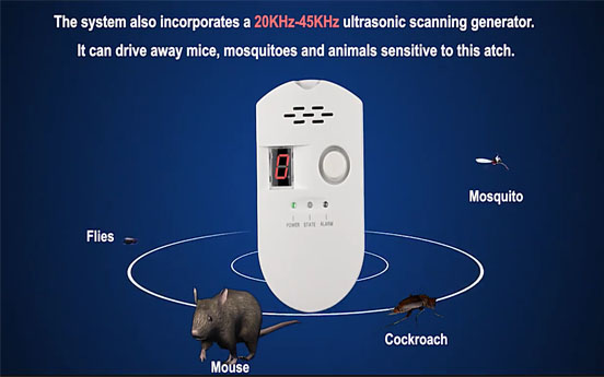 Pinagsamang alarma ng gas at ultrasonic rodent at mosquito repellent para protektahan ang tahanan